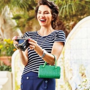 Cabi Black and White Slanted Stripe Gracie Top